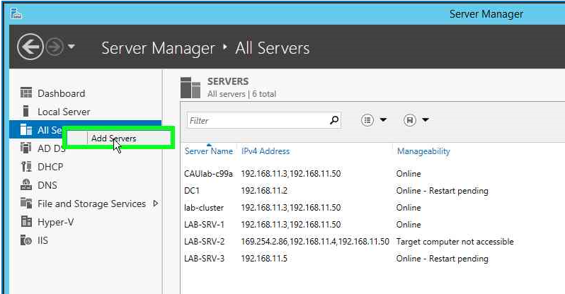 Server manager add server restart pending windows 10